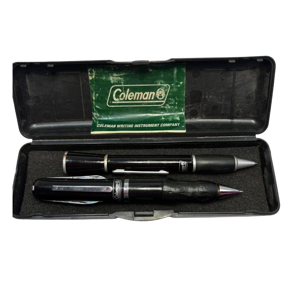Coleman Writing Instrument Co Pen Knife & Lantern Pen Set with Case Vntg